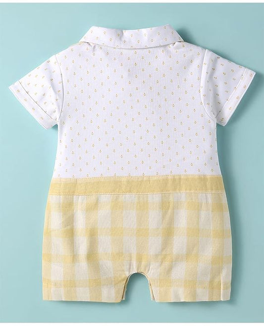 ToffyHouse Half SleevesRomper - Lemon Yellow & White