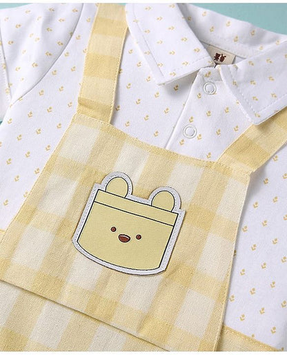 ToffyHouse Half SleevesRomper - Lemon Yellow & White
