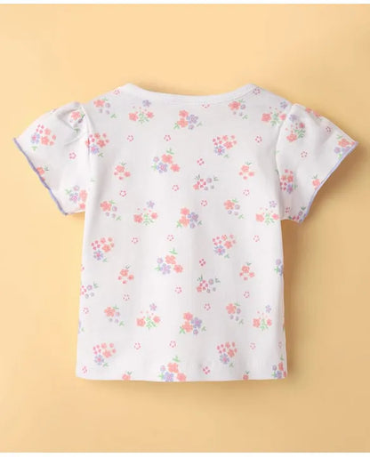 ToffyHouse Knitted Floral Printed & Embroidered Frock with Half Sleeves Inner Tee - Lavender & White