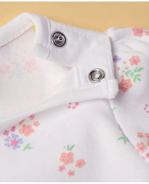 ToffyHouse Knitted Floral Printed & Embroidered Frock with Half Sleeves Inner Tee - Lavender & White