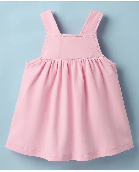 ToffyHouse Knitted Unicorn Printed & Embroidered Frock with Half Sleeves Inner Tee - Pink & White