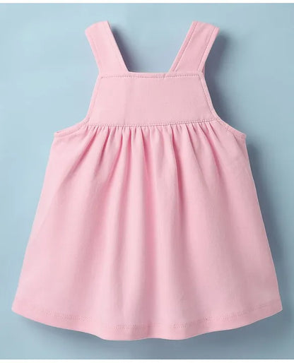 ToffyHouse Knitted Unicorn Printed & Embroidered Frock with Half Sleeves Inner Tee - Pink & White