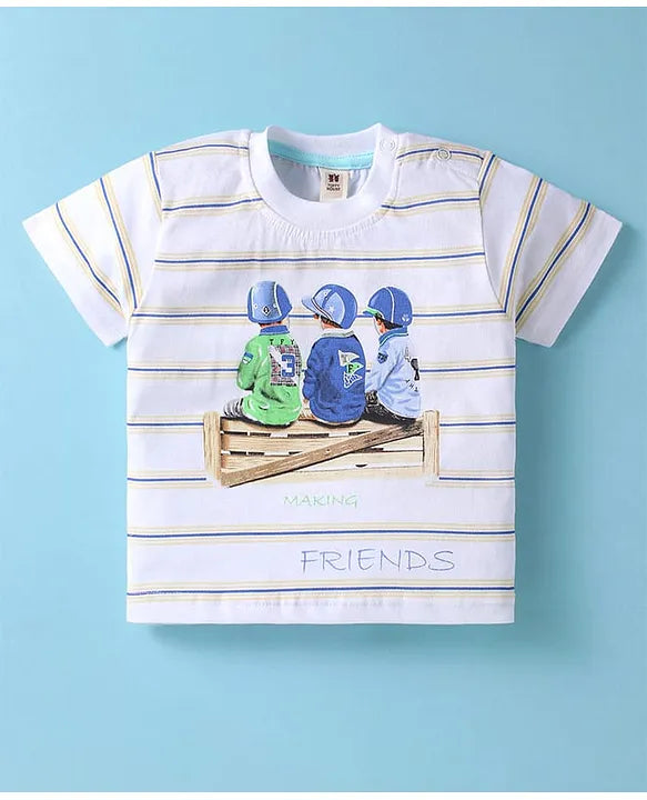 ToffyHouse Interlock Knit Half Sleeves T-Shirt & Shorts Set With Friends Print - White