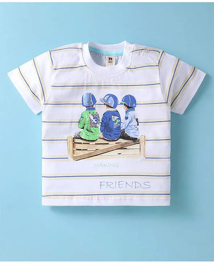 ToffyHouse Interlock Knit Half Sleeves T-Shirt & Shorts Set With Friends Print - White