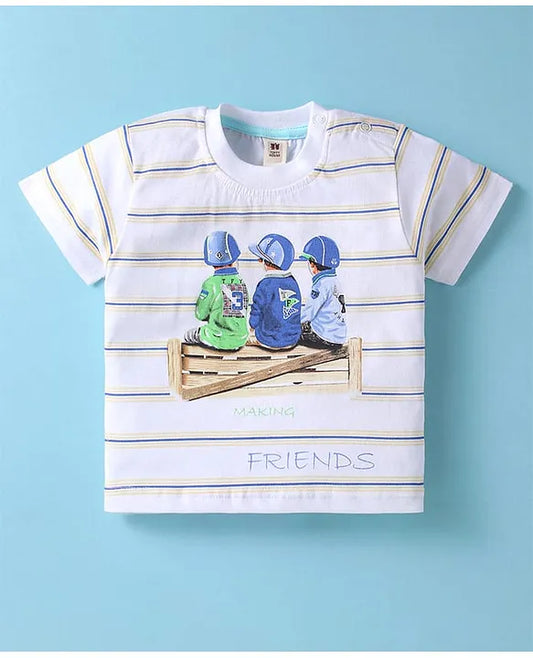 ToffyHouse Interlock Knit Half Sleeves T-Shirt & Shorts Set With Friends Print - White