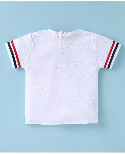 ToffyHouse Knitted Half Sleeves Top & Shorts Set with Floral Print - White & Red