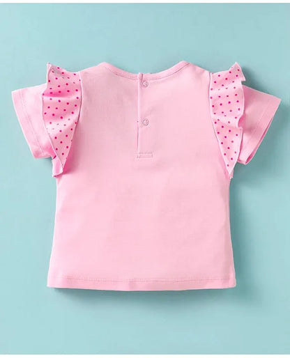 ToffyHouse Cotton Knit Half Sleeves Top & Shorts Set With Teddy Bear & Text Print - Pink & Grey