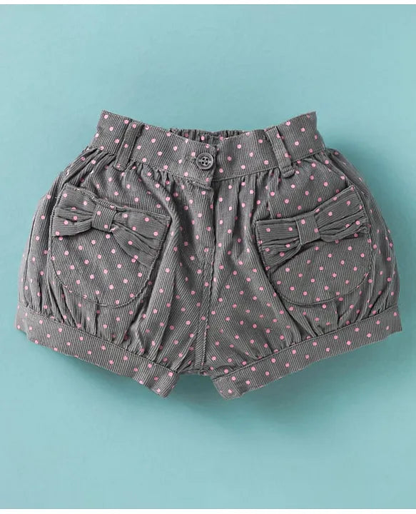 ToffyHouse Cotton Knit Half Sleeves Top & Shorts Set With Teddy Bear & Text Print - Pink & Grey