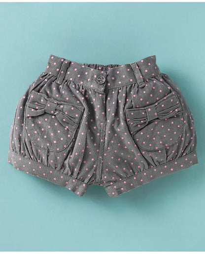 ToffyHouse Cotton Knit Half Sleeves Top & Shorts Set With Teddy Bear & Text Print - Pink & Grey