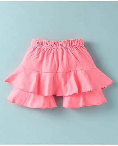 ToffyHouse Knit Half Sleeves Top & Shorts Set With Floral Print & Applique - Pink