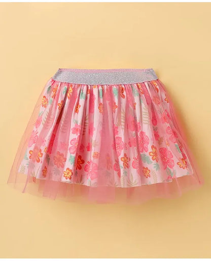 ToffyHouse Knit Half Sleeves Top & Skirt Set With Floral Print & Applique - Mint & Pink