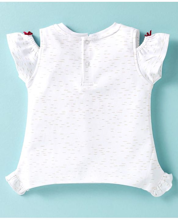 ToffyHouse Half Sleeves Top & Checks Skirt Set With Girl Print & Applique - White & Red