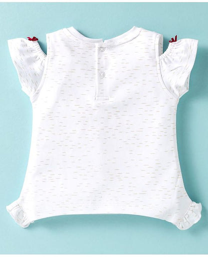 ToffyHouse Half Sleeves Top & Checks Skirt Set With Girl Print & Applique - White & Red