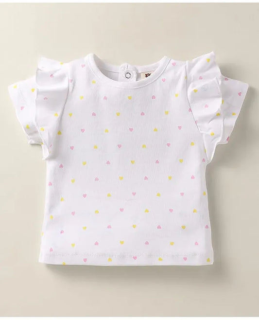ToffyHouse Knit Half Sleeves Heart Printed Top & Checks Skirt With Waistcoat & Bow Applique - Multicolor