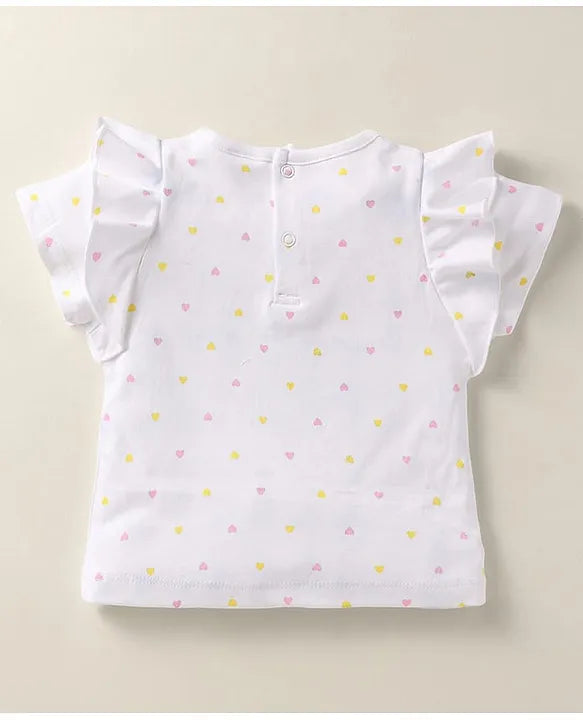 ToffyHouse Knit Half Sleeves Heart Printed Top & Checks Skirt With Waistcoat & Bow Applique - Multicolor