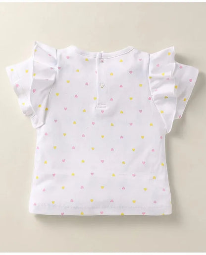ToffyHouse Knit Half Sleeves Heart Printed Top & Checks Skirt With Waistcoat & Bow Applique - Multicolor
