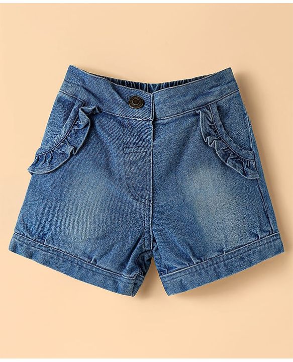 ToffyHouse Half Sleeves Top & Denim Shorts Set - Blue & White