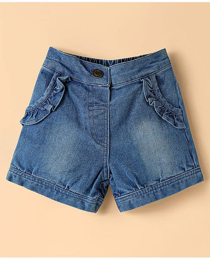 ToffyHouse Half Sleeves Top & Denim Shorts Set - Blue & White