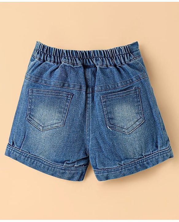 ToffyHouse Half Sleeves Top & Denim Shorts Set - Blue & White
