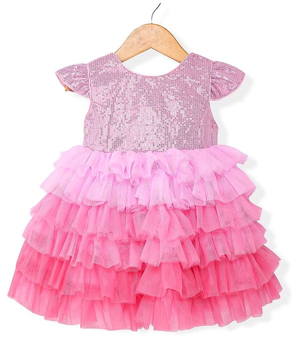 ToffyHouse Knit Cap Sleeves Party Frock with Sequines - Pink