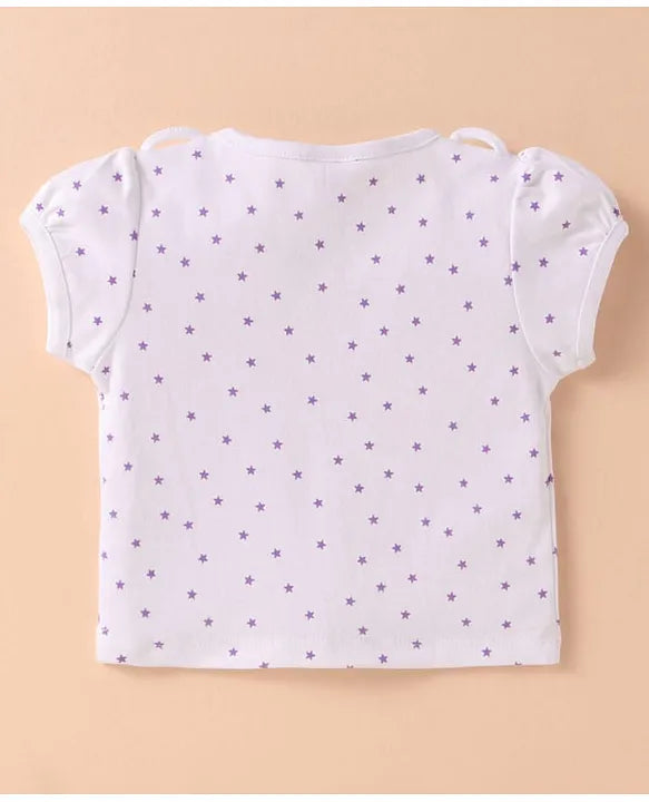 ToffyHouse Half Sleeves Star Print T-Shirt With Checked Dungaree - Purple