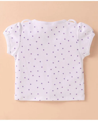 ToffyHouse Half Sleeves Star Print T-Shirt With Checked Dungaree - Purple