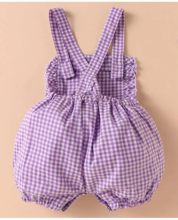 ToffyHouse Half Sleeves Star Print T-Shirt With Checked Dungaree - Purple