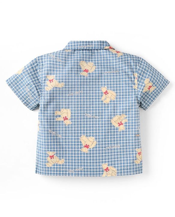ToffyHouse Half Sleeves Shirt & Shorts Co-Ord Set With Teddy Bear Print - Light Blue