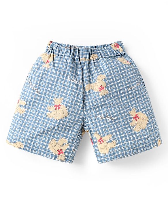 ToffyHouse Half Sleeves Shirt & Shorts Co-Ord Set With Teddy Bear Print - Light Blue
