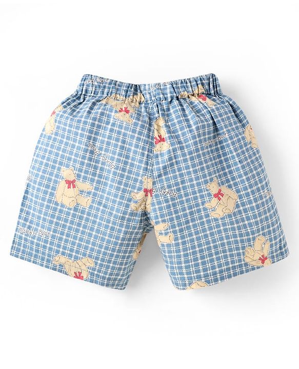 ToffyHouse Half Sleeves Shirt & Shorts Co-Ord Set With Teddy Bear Print - Light Blue