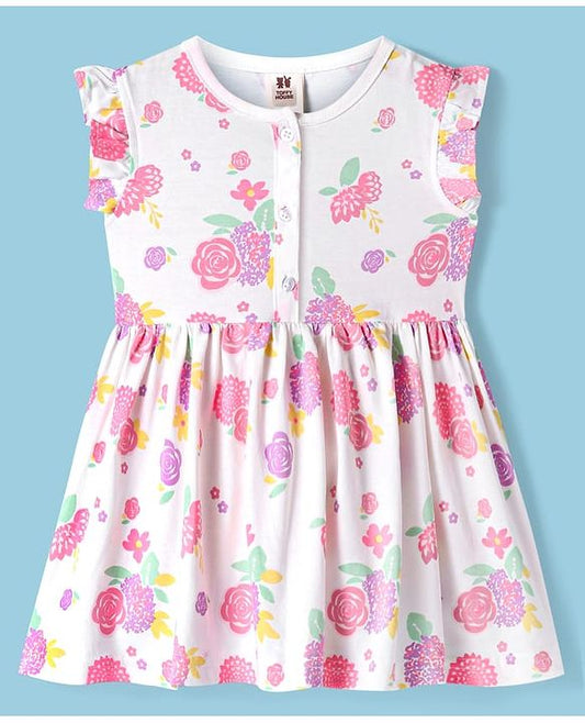 ToffyHouse Frill Sleeves Frock with Floral Print - White