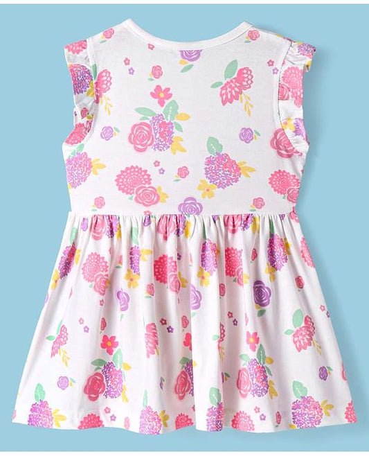 ToffyHouse Frill Sleeves Frock with Floral Print - White