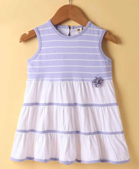 ToffyHouse  Sleeveless Frock with Stripes & Floral Applique - Light Blue