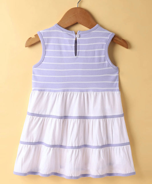 ToffyHouse  Sleeveless Frock with Stripes & Floral Applique - Light Blue