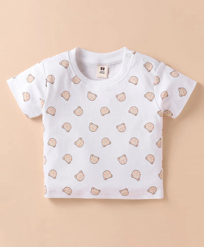 ToffyHouse Half Sleeves T-Shirt and Dungree Set  - White & Navy Blue