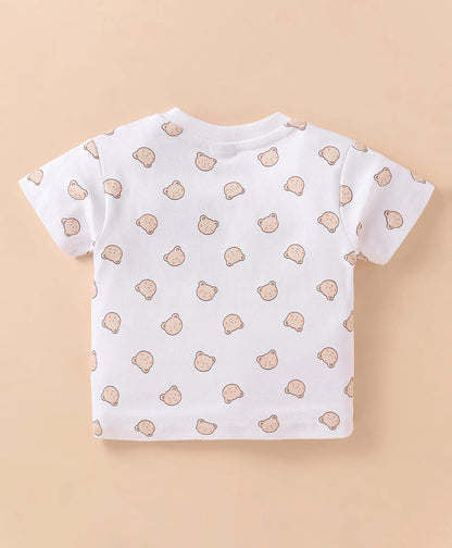 ToffyHouse Half Sleeves T-Shirt and Dungree Set  - White & Navy Blue