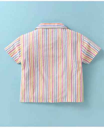 ToffyHouse Cotton Woven Half Sleeves Striped Shirt & Shorts Set - Multicolor