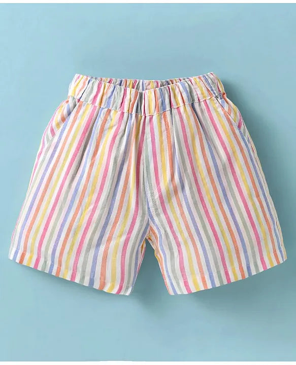 ToffyHouse Cotton Woven Half Sleeves Striped Shirt & Shorts Set - Multicolor