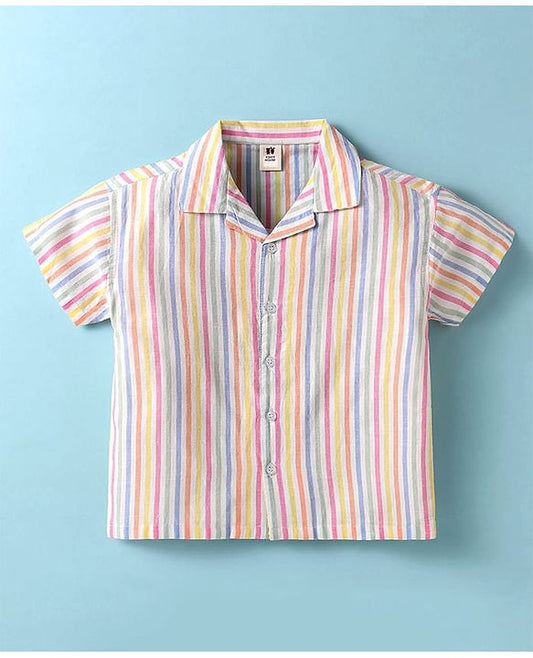 ToffyHouse Cotton Woven Half Sleeves Striped Shirt & Shorts Set - Multicolor