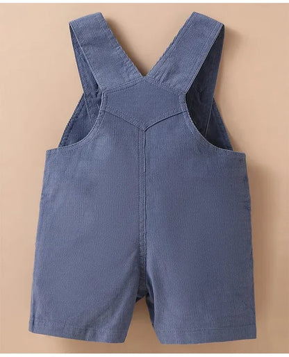 ToffyHouse Interlock Knit Half Sleeves T-Shirt & Dungaree with Space Theme Print & Embroidery - White & Navy Blue