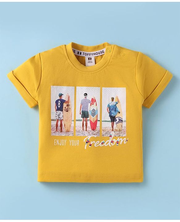ToffyHouse Half Sleeves  Set with Beach Theme Print - Yellow