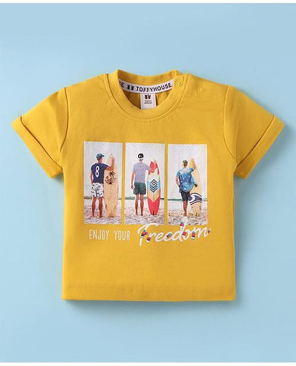 ToffyHouse Half Sleeves  Set with Beach Theme Print - Yellow