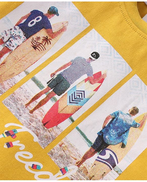 ToffyHouse Half Sleeves  Set with Beach Theme Print - Yellow