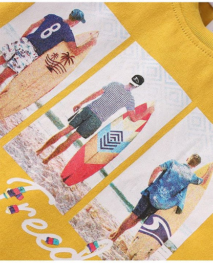 ToffyHouse Half Sleeves  Set with Beach Theme Print - Yellow