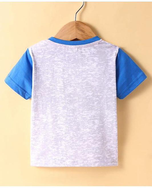ToffyHouse  Half Sleeves T-Shirt with Text Print & Stripes - Light Grey