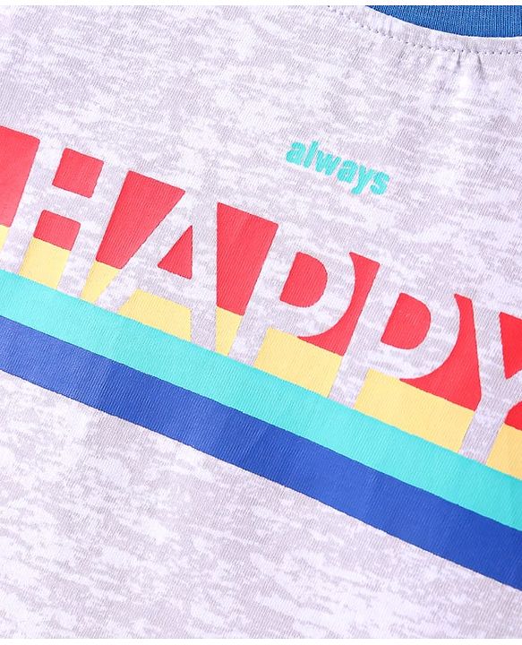 ToffyHouse  Half Sleeves T-Shirt with Text Print & Stripes - Light Grey