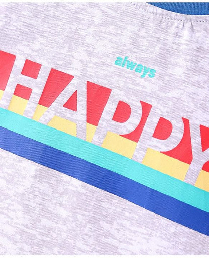 ToffyHouse  Half Sleeves T-Shirt with Text Print & Stripes - Light Grey