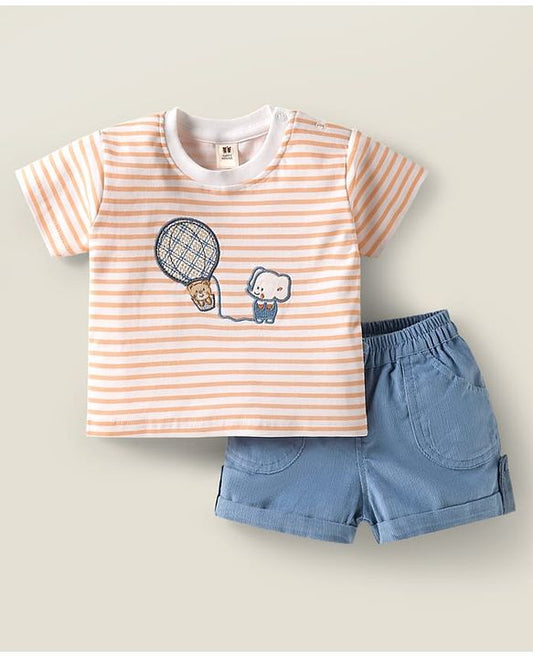 ToffyHouse  Half Sleeves  Set - Offwhite & Light Blue