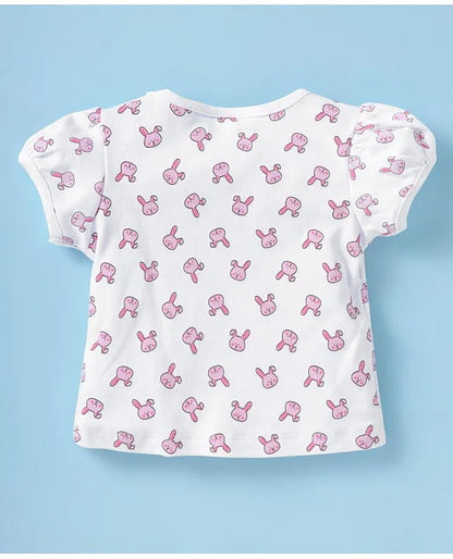 ToffyHouse Corduroy Dungaree with Half Sleeves Inner Tee Bunny Print - Light Pink