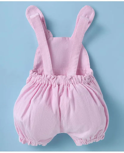 ToffyHouse Corduroy Dungaree with Half Sleeves Inner Tee Bunny Print - Light Pink
